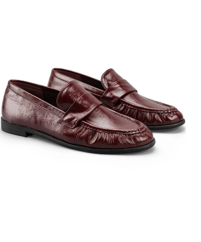 Mocassins penny à effet verni froncé