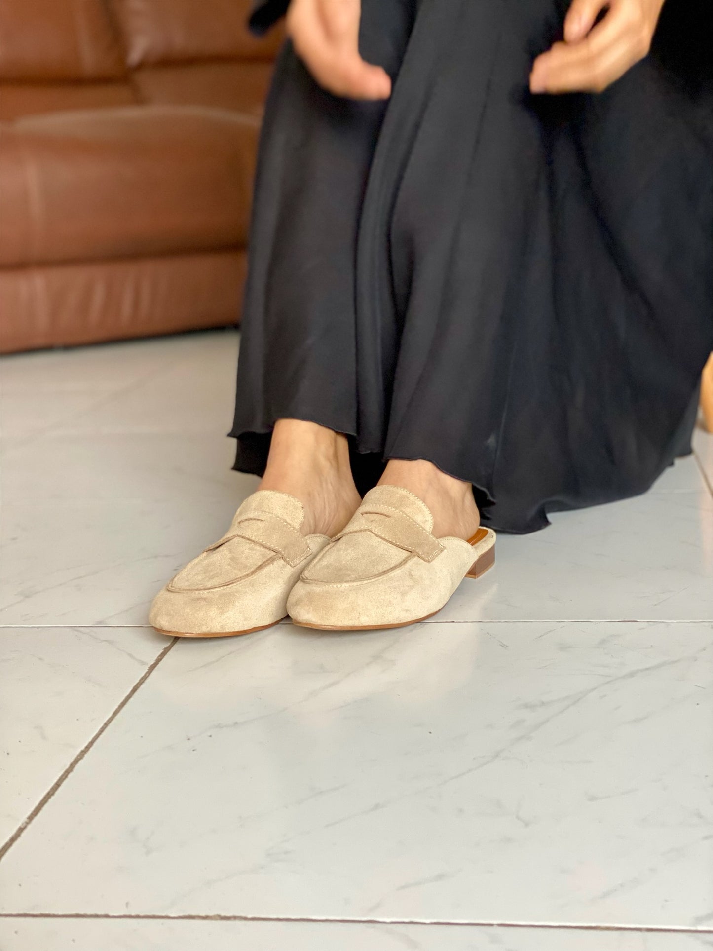 Camilla : Mules femme Daim cuir