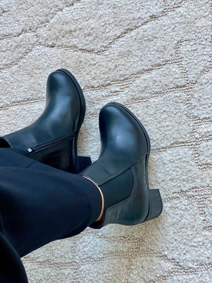 Camilla : Bottines femme cuir noir serpent